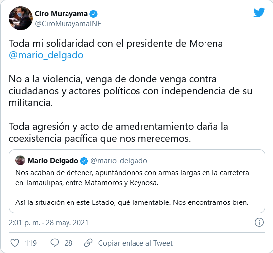 2021-05-28  Nos acaban de detener, apuntándonos con armas largas en Tamaulipas Mario Delgado(1)