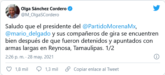 2021-05-28  Nos acaban de detener, apuntándonos con armas largas en Tamaulipas Mario Delgado